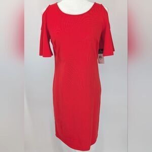 LAUREN Ralph Lauren Red Cotton Cold Shoulder Flutter Sleeve Sheath Dress XS NWT